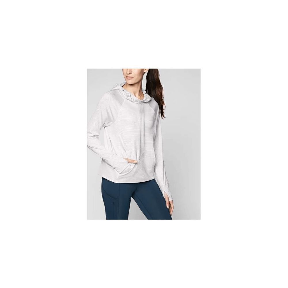 Athleta Women's Gray & White Stripes Pullover Hooded Long Sleeve Sweatshirt Sz S